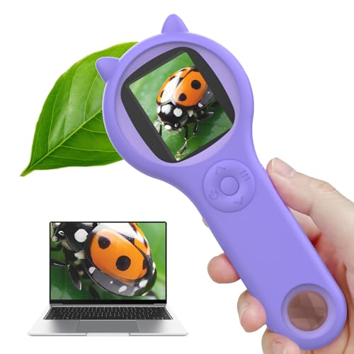 Ashfly Handy mikroskop für Kinder, 2,0" IPS-Bildschirm 200X Taschenmikroskop Kinder, 8 LEDs USB-Anschluss an PC, Mikroskop für Kinder ab 3 Jahren-Lila von Ashfly