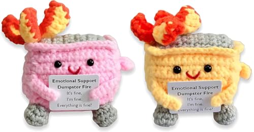 Ashopfun Emotional Support Dumpster Fire,Adorable Emotional Crochet Dumpster Fire Doll,Knitting Doll Funny Desk Decor,Handmade Crochet Emotional Support Dumpster Fire Gift (Pink+Yellow) von Ashopfun