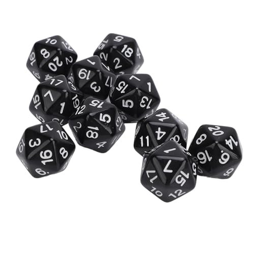 10-teiliges Polyedrisches Würfelset, 20-seitige Kunststoffwürfel mit Klaren Zahlen, Leichtes, Tragbares D20-Würfelset für Rollenspiele, MTG-Tischspiele, (Black) von Asixxsix