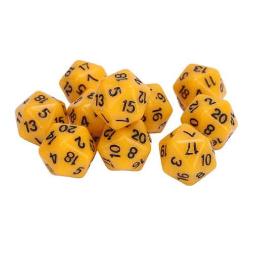 10-teiliges Polyedrisches Würfelset, 20-seitige Kunststoffwürfel mit Klaren Zahlen, Leichtes, Tragbares D20-Würfelset für Rollenspiele, MTG-Tischspiele, (Yellow) von Asixxsix