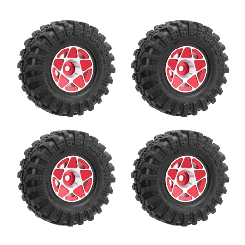 Asixxsix 1.0 Beadlock-Radreifen-Set, Robuste, Leichte 1.0-Crawler-Reifen für 1/24 RC Crawler Car, RC-Rad und Reifen für Hervorragenden Grip, Einfache Installation und Aufrüstung (Rot) von Asixxsix