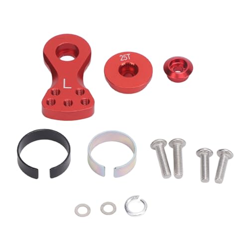 Asixxsix 25T Servo Saver, Aluminium 5 Löcher Verstellbares Hi-Torque Servo Horn für 1/10 RC Car Crawler Bootsteile, Leichter Ferngesteuerter 25T Servoarm (Rot) von Asixxsix