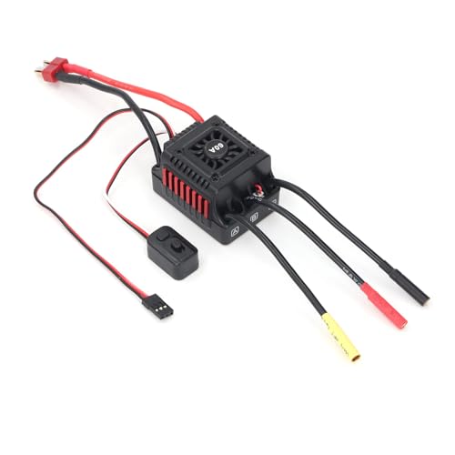 Asixxsix Bürstenloser ESC, Wasserdichter Elektrischer 60-A-Brushless-ESC-Geschwindigkeitsregler für 1/10 RC, mit Externem Programmieranschluss, für Short Course Trucks von Asixxsix