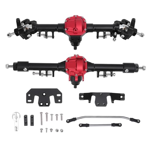 Asixxsix CNC-gefrästes Vorderes und Hinteres Portalachsen-Upgrade-Teil für 1/10 Crawler Car Axial SCX10 & SCX10 II 90046 90047, mit Protector V2 Gear, Schwarz und Rot, für SCX10 CNC von Asixxsix