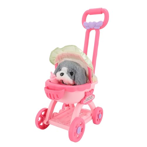 Asixxsix Hunde-Haustier-Kinderwagen-Spielzeug, Interaktiver Schiebewagen, Kinder-Spielzeug-Kinderwagen für Mädchen und Jung, Kinder-Mädchen-Welpen-Puppen-Kinderwagen (Heiser) von Asixxsix