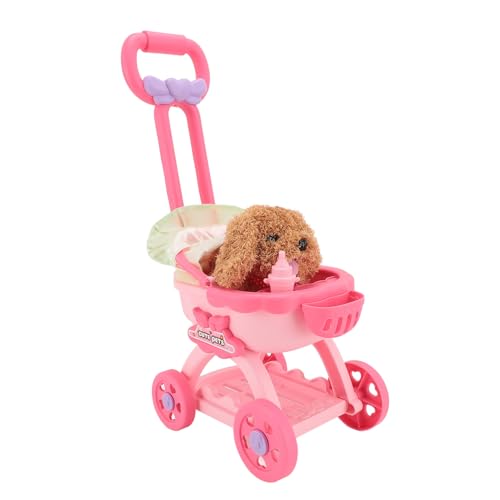 Asixxsix Hunde-Haustier-Kinderwagen-Spielzeug, Interaktiver Schiebewagen, Kinder-Spielzeug-Kinderwagen für Mädchen und Jung, Kinder-Mädchen-Welpen-Puppen-Kinderwagen (Teddy) von Asixxsix