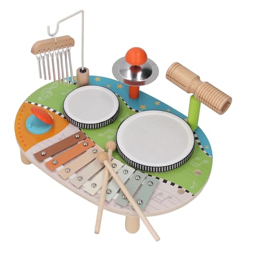 Asixxsix Kinder-Schlagzeug-Set für Kleinkinder, 6-in-1 Holz-Montessori-Percussion-Musikinstrumente-Set Kleinkindspielzeug, Einschließlich Trommeln, Xylophon, Windspiel, Baby-Sensorspielzeug von Asixxsix