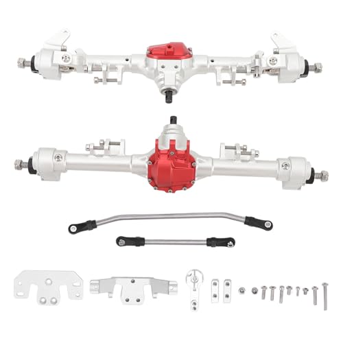 Asixxsix Metall-Portalachsensatz Vorne und Hinten, Portalachsenbaugruppe aus Aluminiumlegierung mit Verstärktem Getriebe und Lagern für SCX10 II 1/10 RC-Car, Rot-Silber,RC-Car-Upgrade-Teile von Asixxsix