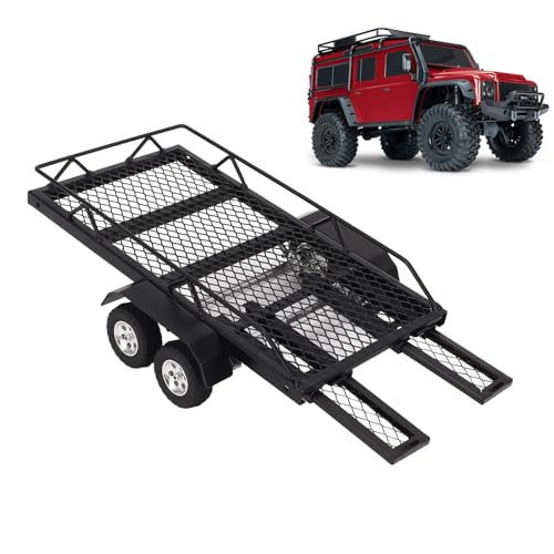 Asixxsix RC-Anhänger zum Ziehen hinter dem Auto, Doppelachsiger 1/24 Scale RC Crawler Trailer mit 4 Anti-Rutsch-Reifen für SCX24 für FCX24 RC Crawler, Metall Hitch Mount Anhänger von Asixxsix