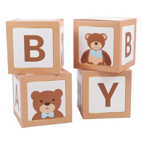 Baby-Boxen mit Baby-Buchstaben, 4pcs 11.81in Brauner Bär Themed Ballons Boxen Party DIY Karton Box Dekoration Zubehör für Baby-Duschen, Gender Reveal, Geburtstag Party-Dekorationen von Asixxsix