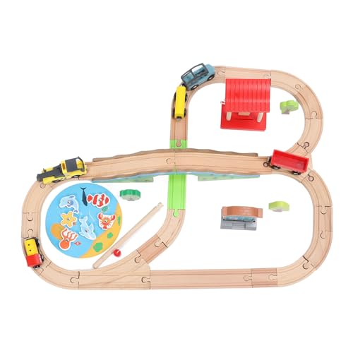 Eisenbahnschienen-Set aus Holz, Eisenbahnspielzeug mit Stadtmotiv, Grüne Gleise, Lernspielzeug für, Fantasievolles Spielen, Entwicklung Kognitiver Fähigkeiten von Asixxsix