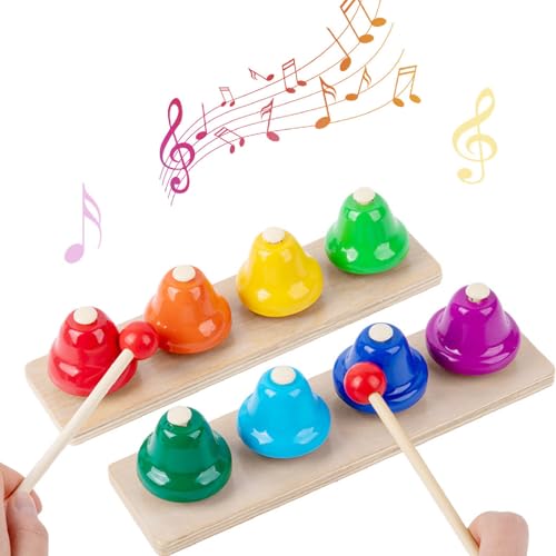 Handglocken, 8-Noten-Glocke, Schlaginstrument, Spielzeug, Buntes Musik-Handglocken-Set mit 2 Holzschlägeln, Schreibtischglocken für Kleinkinder und Junge Musiker von Asixxsix