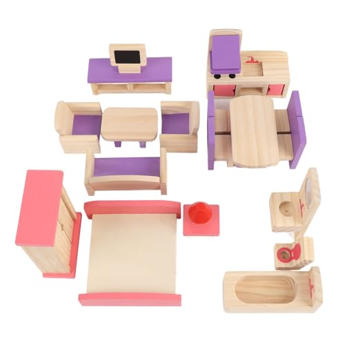 Hölzerne Puppenhaus Möbel Set, 19 Stück Massivholz Puppenhaus Zubehör Candy Miniatur Puppenhaus Möbel Spielzeug für Kinder Mädchen Kleinkind, Dänischen Stil von Asixxsix