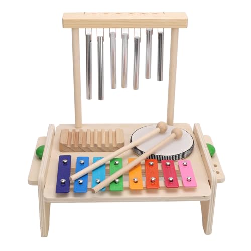 Kindertrommelset für Kleinkinder, Holz-Xylophon für Kleinkinder mit Babytrommelset und Windspiel, Montessori-Musikinstrumente, Spielzeug für Kinder, Musikspielzeug für Kleinkinder von Asixxsix