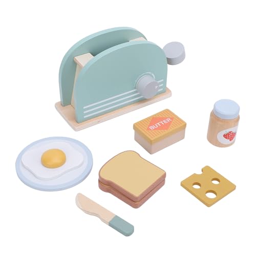 Asixxsix Pop-Up-Toaster-Spielküchen-Spielset, Pop-Up-Toaster-Set aus Holz, Rollenspiel-Frühstückszubehör für Kinder Im Vorschulalter, Rollenspiel-Essenssets, Lernspielzeug von Asixxsix