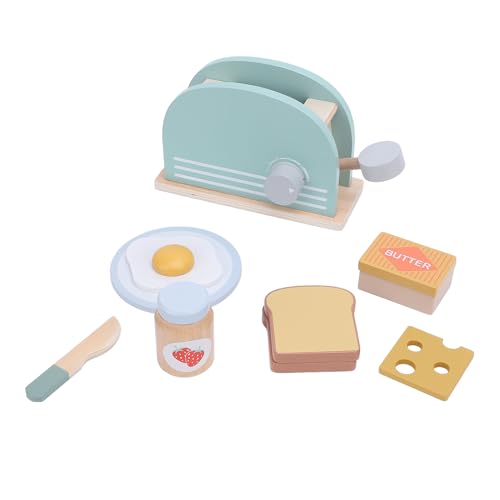 Pop-up-Toaster-Spielküchen-Spielset, Küchenspielzeug aus Holz, Brot- und Butter-Toaster-Set, Spielnahrung aus Holz und Rollenspielküchenzubehör für Kleinkinder Zum Frühen Lernen von Asixxsix