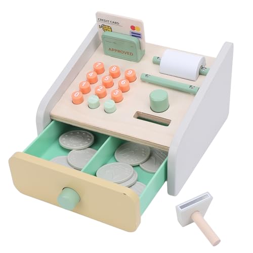 Rollenspiel-Registrierkassen-Spielzeugset für Kinder, Rollenspiel-Registrierkassenspielzeug aus Holz, Rollenspiel-Einkaufsset, Rollenspiel-Rollenspiel für Kinder von Asixxsix