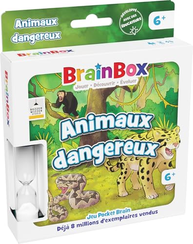 Asmodee BrainBox Pocket: Gefährliche Tiere – Gesellschaftsspiele – Kartenspiel zum Speichern und Beobachten – Familie und Kinder ab 6 Jahren – 1 Spieler und + – Französische Version, Bezzerwizzer von Asmodee