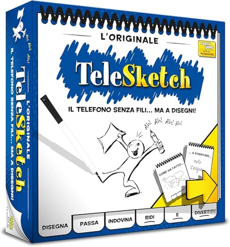 Asmodee - Telesketch, lustiges Brettspiel, Partyspiel für die ganze Familie, 4-8 Spieler, 12+ Jahre, italienische Ausgabe von USAopoly