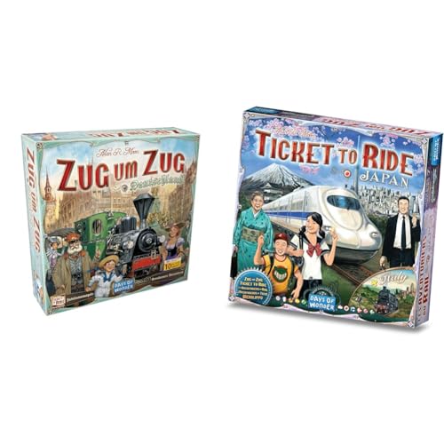 Days of Wonder - Zug um Zug Deutschland (Auflage 2023), Grundspiel + Erweiterung, Familienspiel, 2-5 Spieler, Ab 8+ Jahren, 30-60 Minuten, Deutsch + Zug um Zug, Japan + Italien (Spiel-Zubehör) von Asmodee