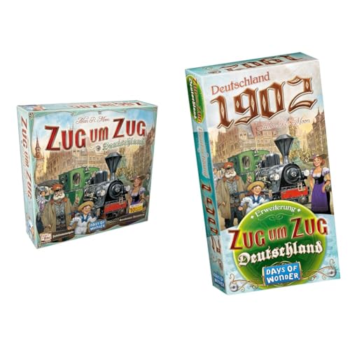 Days of Wonder - Zug um Zug Deutschland (Auflage 2023), Grundspiel + Erweiterung, Familienspiel, 2-5 Spieler, Deutsch + Zug um Zug – Deutschland 1902, Erweiterung, Brettspiel, 2-5 Spieler, Deutsch von Asmodee