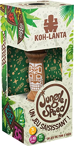 Asmodee - Jungle Speed: KOH-Lanta – Schnelligkeits- und Stimmungsspiel für Kinder ab 7 Jahren – Version aus umweltfreundlichem Holz – mit Aufbewahrungstasche – 2 bis 10 Spieler – 15 Minuten – von Asmodee