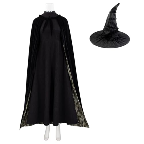 Asnoxuzi Damen Elphaba Cosplay Kostüm Erwachsene Schwarze Hexe Uniform Kleid mit Elphaba Hut und Cape für Halloween Cosplay (Fullset, L) von Asnoxuzi