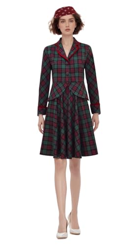 Asnoxuzi Damen Weihnachten Urlaub Kostüm, Tante Bethany Kostüm, Tartan Anzug mit Kopftuch, Weihnachtsfeier Cosplay Outfit (Rot Grün, Medium) von Asnoxuzi