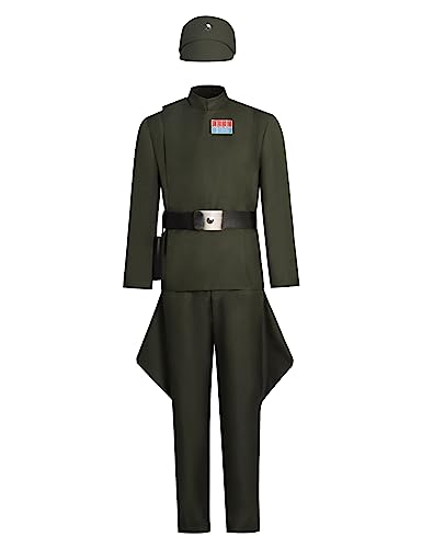 Asnoxuzi Erwachsene Imperial Offizier Kostüm Männer Premium Imperial Offizier Uniform Volles Set mit Hut (Army Green, L) von Asnoxuzi