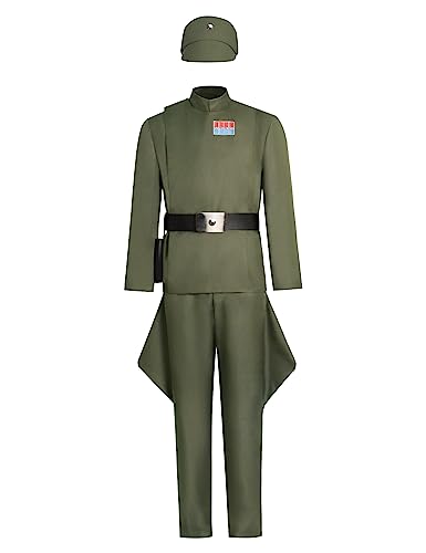 Asnoxuzi Erwachsene Imperial Offizier Kostüm Männer Premium Imperial Offizier Uniform Volles Set mit Hut (Green, 3XL) von Asnoxuzi