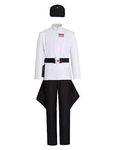 Asnoxuzi Erwachsene Imperial Offizier Kostüm Männer Premium Imperial Offizier Uniform Volles Set mit Hut (White, 2XL) von Asnoxuzi