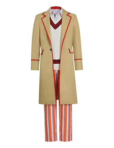 Asnoxuzi Erwachsene Männer 5th Arzt Kostüm Peter Davison Kostüm Full Suit Der fünfte Arzt Kostüm Outfits (Beige, M) von Asnoxuzi