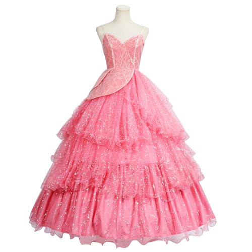 Asnoxuzi Damen Glinda Gute Hexe Rosa Kleid Cosplay Kostüm und Erwachsene Schwarze Hexe Cosplay Kleid mit Hut (Pink, Small) von Asnoxuzi