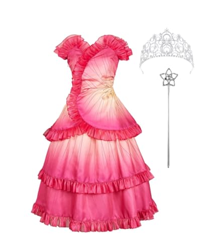 Asnoxuzi Glinda Kostüm Frauen Glinda Cosplay Gute Hexe Erwachsene Halloween Karneval Glinda Rose Kleid Kostüm (Kleid+Krone, Medium) von Asnoxuzi