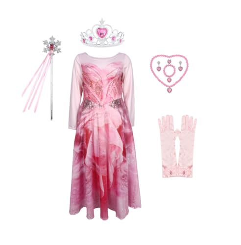 Asnoxuzi Kinder Ginda Kostüm Mädchen Ginda Rosa Kleid Kinder Elphaba Kostüm Mädchen Elphaba Cosplay Kostüm mit Zubehör (Pink-2, 110cm) von Asnoxuzi