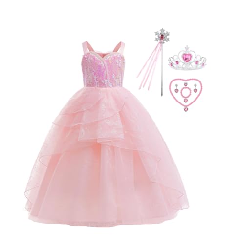 Asnoxuzi Kinder Glinda Kostümkleid Mädchen Gute Hexe Glinda Rosa Cosplay Kleid mit Zubehör für Cosplay und Party (Pink-A1, 110) von Asnoxuzi