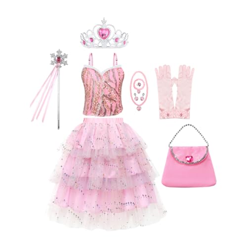 Asnoxuzi Kinder Glinda Kostümkleid Mädchen Gute Hexe Glinda Rosa Cosplay Kleid mit Zubehör für Cosplay und Party (Pink-B2, 110) von Asnoxuzi