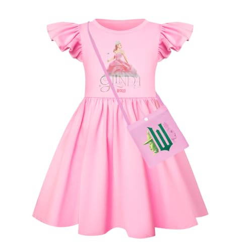 Asnoxuzi Mädchen Ginda Kostüm Wicked Cosplay Rosa Prinzessin Kleid für Kinder Party Outfits (Pink-1, 120cm) von Asnoxuzi