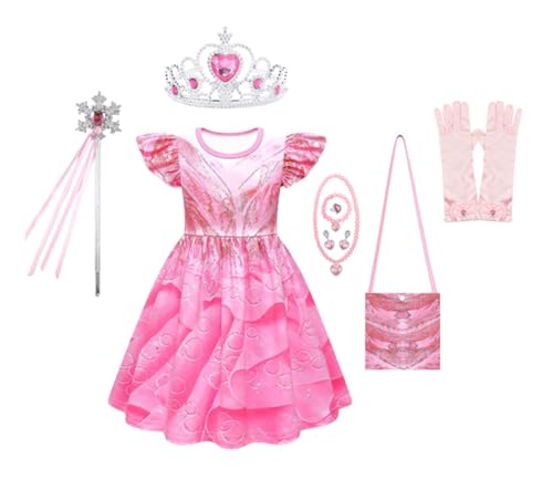 Asnoxuzi Mädchen Ginda Kostüm Wicked Cosplay Rosa Prinzessin Kleid für Kinder Party Outfits (Pink-2, 110cm) von Asnoxuzi