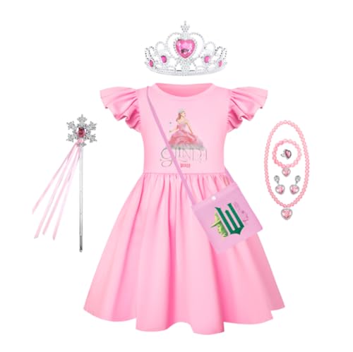 Asnoxuzi Mädchen Ginda Kostüm Wicked Cosplay Rosa Prinzessin Kleid für Kinder Party Outfits (Pink-2, 120cm) von Asnoxuzi