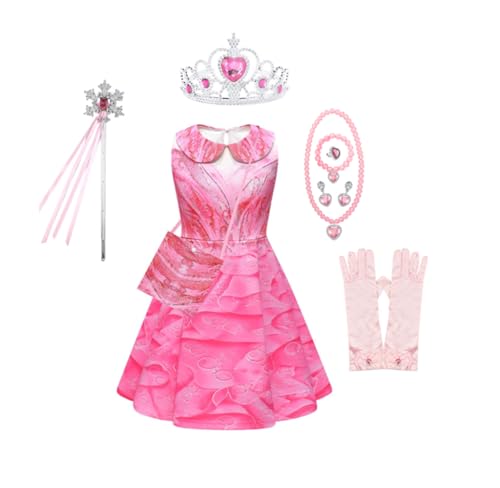 Asnoxuzi Mädchen Ginda Kostüm Wicked Cosplay Rosa Prinzessin Kleid für Kinder Party Outfits (Pink-2, 120cm) von Asnoxuzi