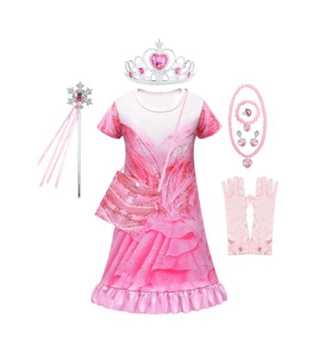 Asnoxuzi Mädchen Ginda Kostüm Wicked Cosplay Rosa Prinzessin Kleid für Kinder Party Outfits (Pink-3, 140cm) von Asnoxuzi