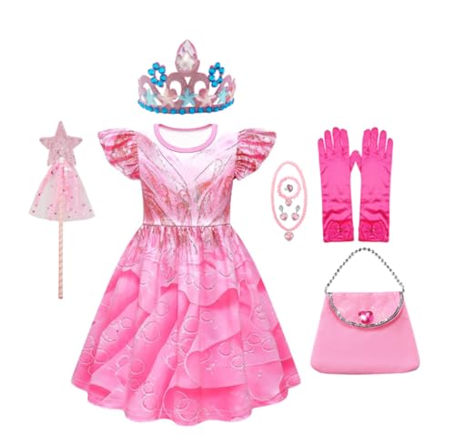 Asnoxuzi Mädchen Ginda Kostüm Wicked Cosplay Rosa Prinzessin Kleid für Kinder Party Outfits (Pink-4, 120cm) von Asnoxuzi