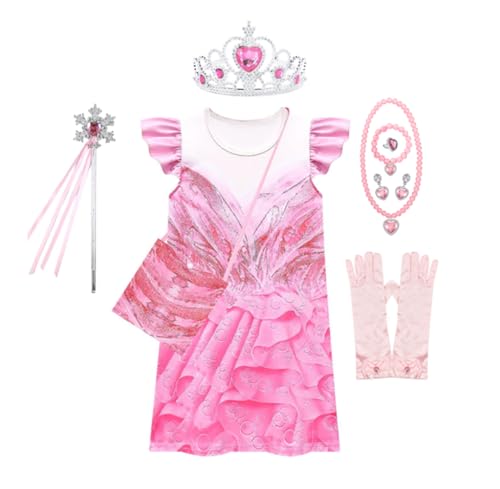 Asnoxuzi Mädchen Ginda Kostüm Wicked Cosplay Rosa Prinzessin Kleid für Kinder Party Outfits (Pink-4, 120cm) von Asnoxuzi