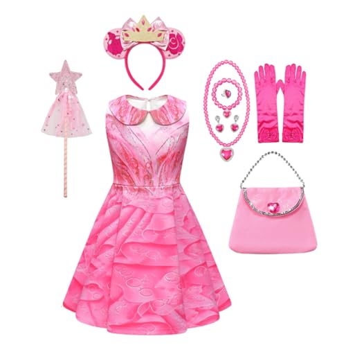 Asnoxuzi Mädchen Ginda Kostüm Wicked Cosplay Rosa Prinzessin Kleid für Kinder Party Outfits (Pink-4, 140cm) von Asnoxuzi