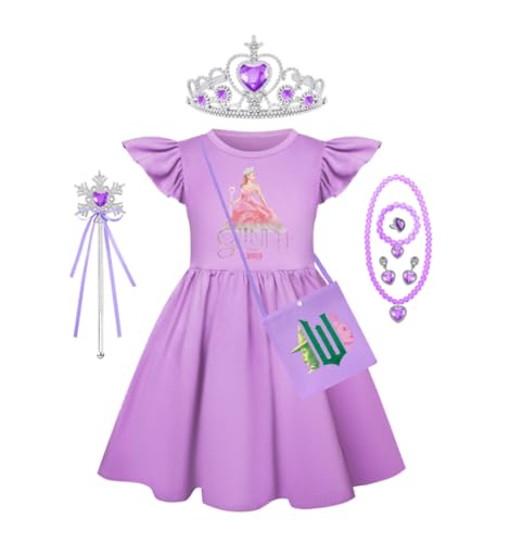 Asnoxuzi Mädchen Ginda Kostüm Wicked Cosplay Rosa Prinzessin Kleid für Kinder Party Outfits (Purple-2, 150cm) von Asnoxuzi