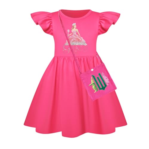 Asnoxuzi Mädchen Ginda Kostüm Wicked Cosplay Rosa Prinzessin Kleid für Kinder Party Outfits (Red-1, 110cm) von Asnoxuzi