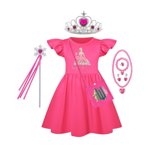 Asnoxuzi Mädchen Ginda Kostüm Wicked Cosplay Rosa Prinzessin Kleid für Kinder Party Outfits (Red-2, 110cm) von Asnoxuzi