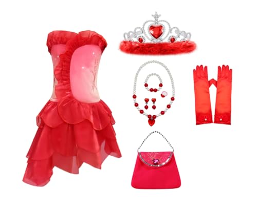 Asnoxuzi Mädchen Glinda Kostüm Kinder Gute Hexe Cosplay Kleid Mädchen Glinda Red Mesh Böse Kostüme mit Zubehör (Rot-1, 5-6 Years/130cm) von Asnoxuzi