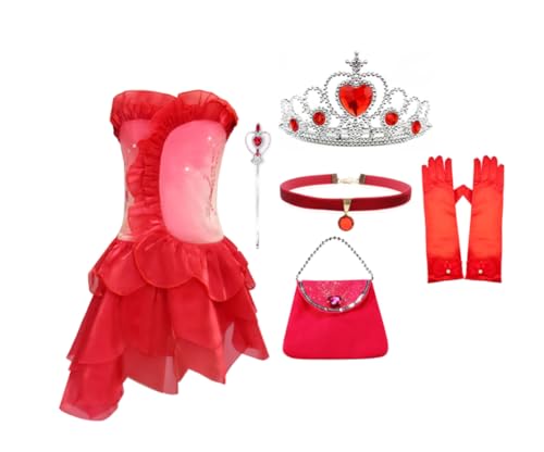 Asnoxuzi Mädchen Glinda Kostüm Kinder Gute Hexe Cosplay Kleid Mädchen Glinda Red Mesh Böse Kostüme mit Zubehör (Rot-2, 13-14 Years/160cm) von Asnoxuzi